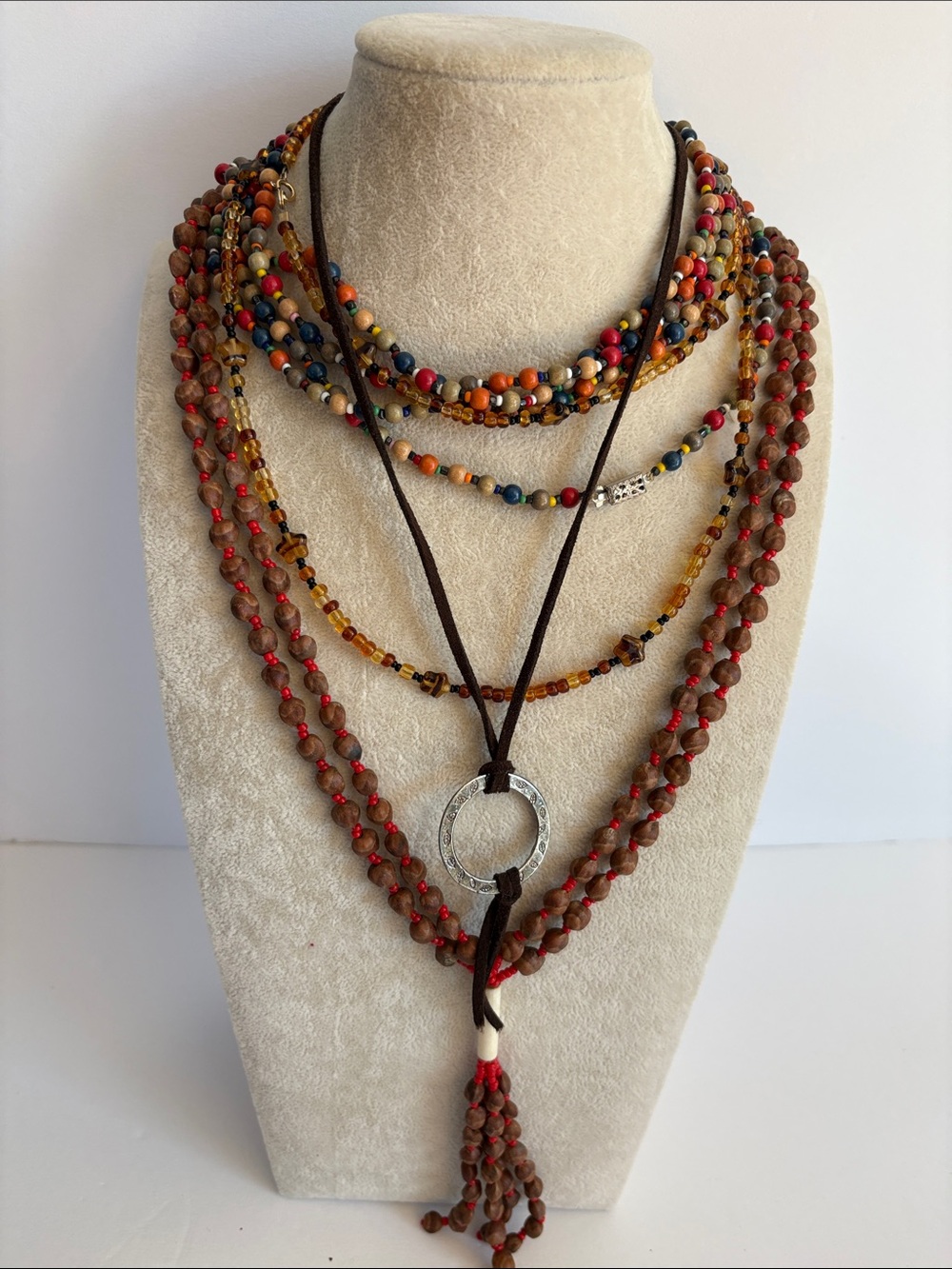 Boho Multi-Strand Beaded Necklace in Brown and Multicolor